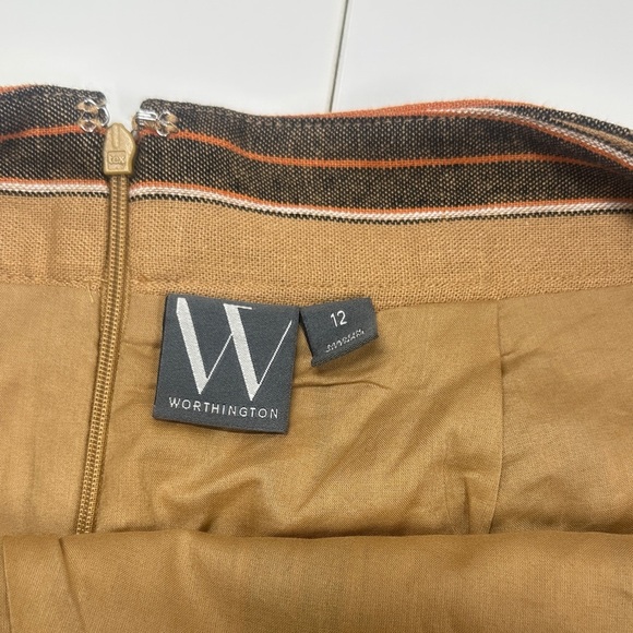 Worthington Linen CottonStriped Brown Wrap Skirt - Picture 5 of 10